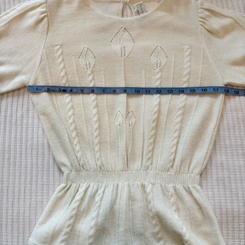Vintage 70's Savion by Ignacy Feuer Cream Women's Knit Skirt Set Peplum Size 10